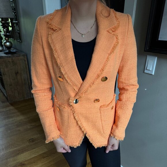 House of Harlow 1960 Tangerine Orange Tweed Blazer w/ Gold button accents - Picture 1 of 4